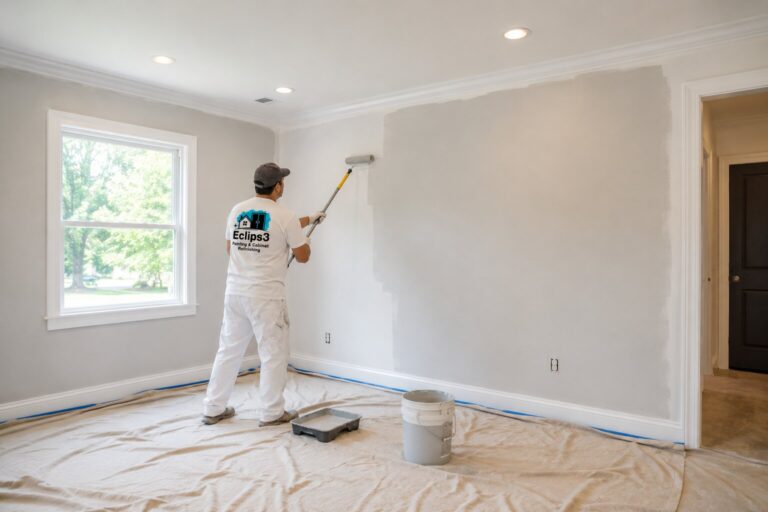 Eclips3 Kitchens painter rolling a fresh coat on an interior wall in a Naperville, IL home