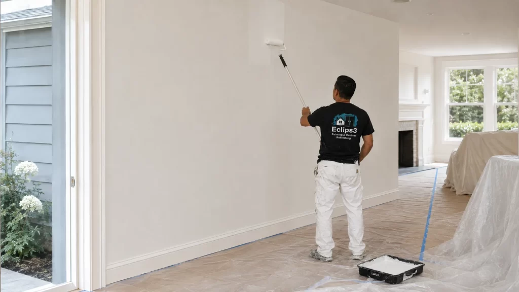 Eclips3 painter rolling a fresh coat on an interior wall