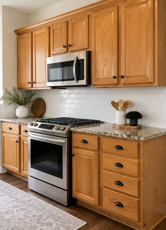 Before: oak kitchen cabinets